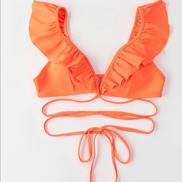 4/$25 NWT Cupshe Neon Orange Ruffle Shoulder Bikini Top - Picture 2 of 6